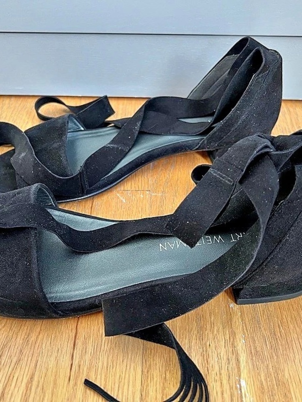 Stuart Weitzman Black Suede Ankle Strap Heels size 8.5 m